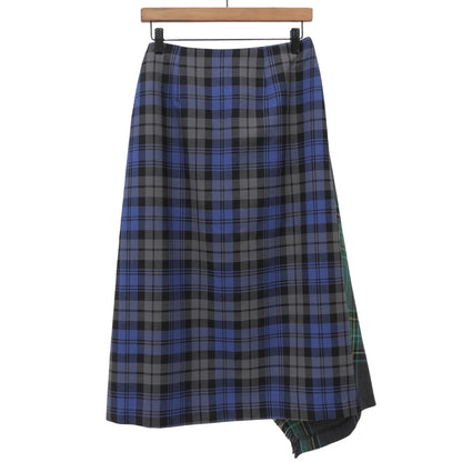 Checked 100% Worsted Wool Skirt for Women Green x Navy 38 T58377 Skirt 38 Women's