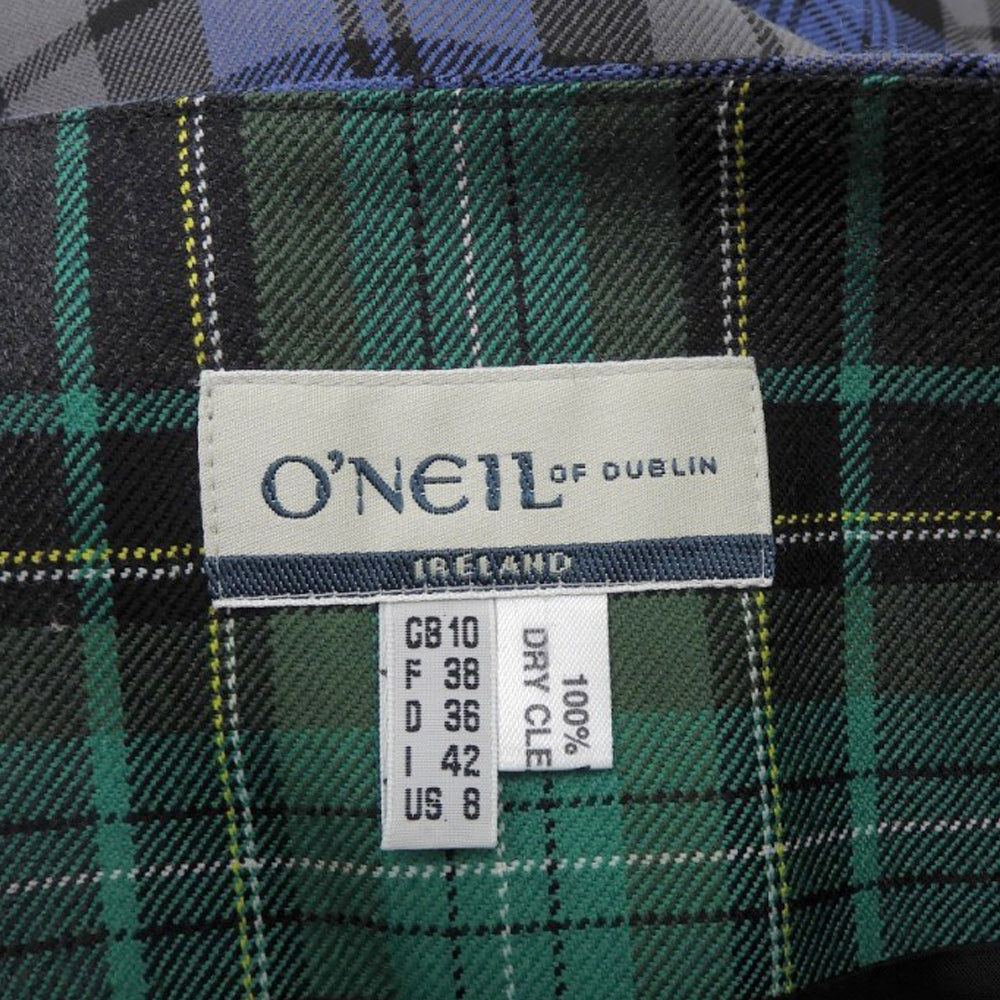 Checked 100% Worsted Wool Skirt for Women Green x Navy 38 T58377 Skirt 38 Women's