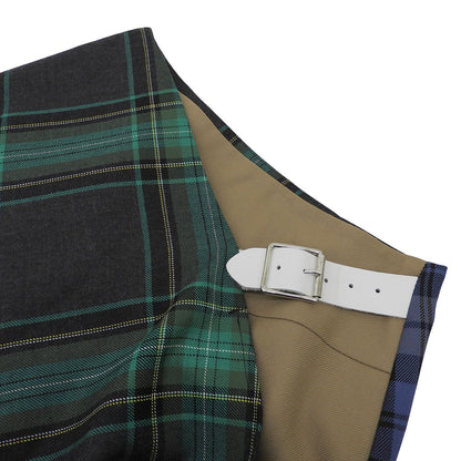 Checked 100% Worsted Wool Skirt for Women Green x Navy 38 T58377 Skirt 38 Women's