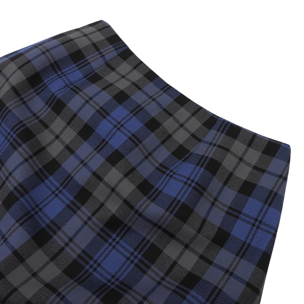 Checked 100% Worsted Wool Skirt for Women Green x Navy 38 T58377 Skirt 38 Women's