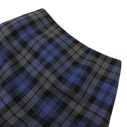 Checked 100% Worsted Wool Skirt for Women Green x Navy 38 T58377 Skirt 38 Women's