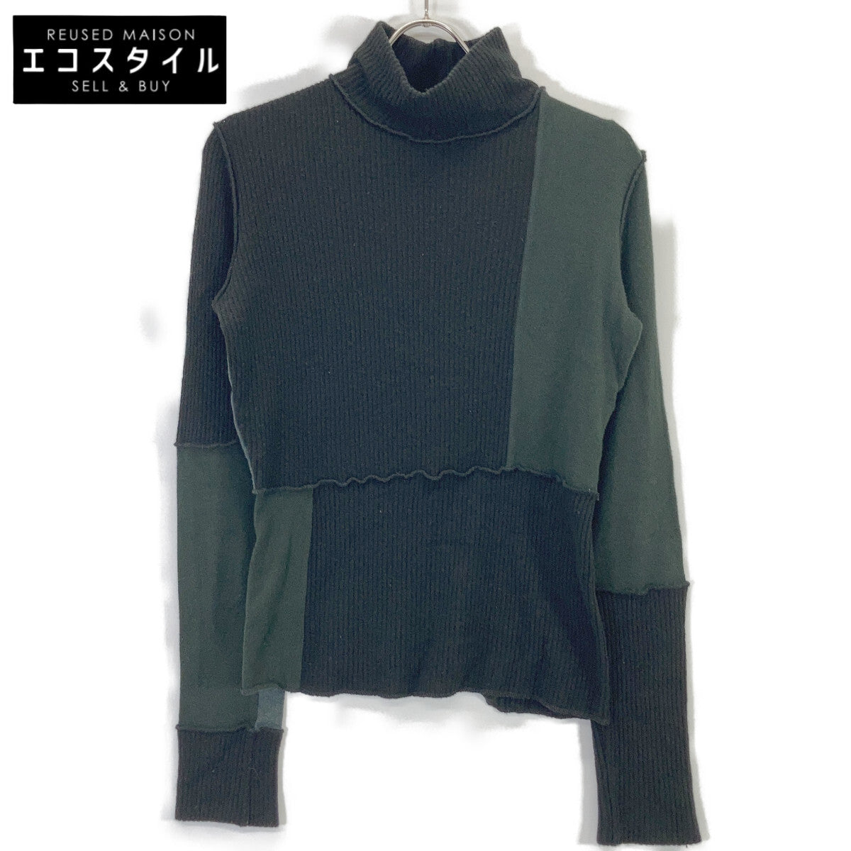 MM6 Maison Margiela Black x Khaki Color Block Turtleneck Knit Top