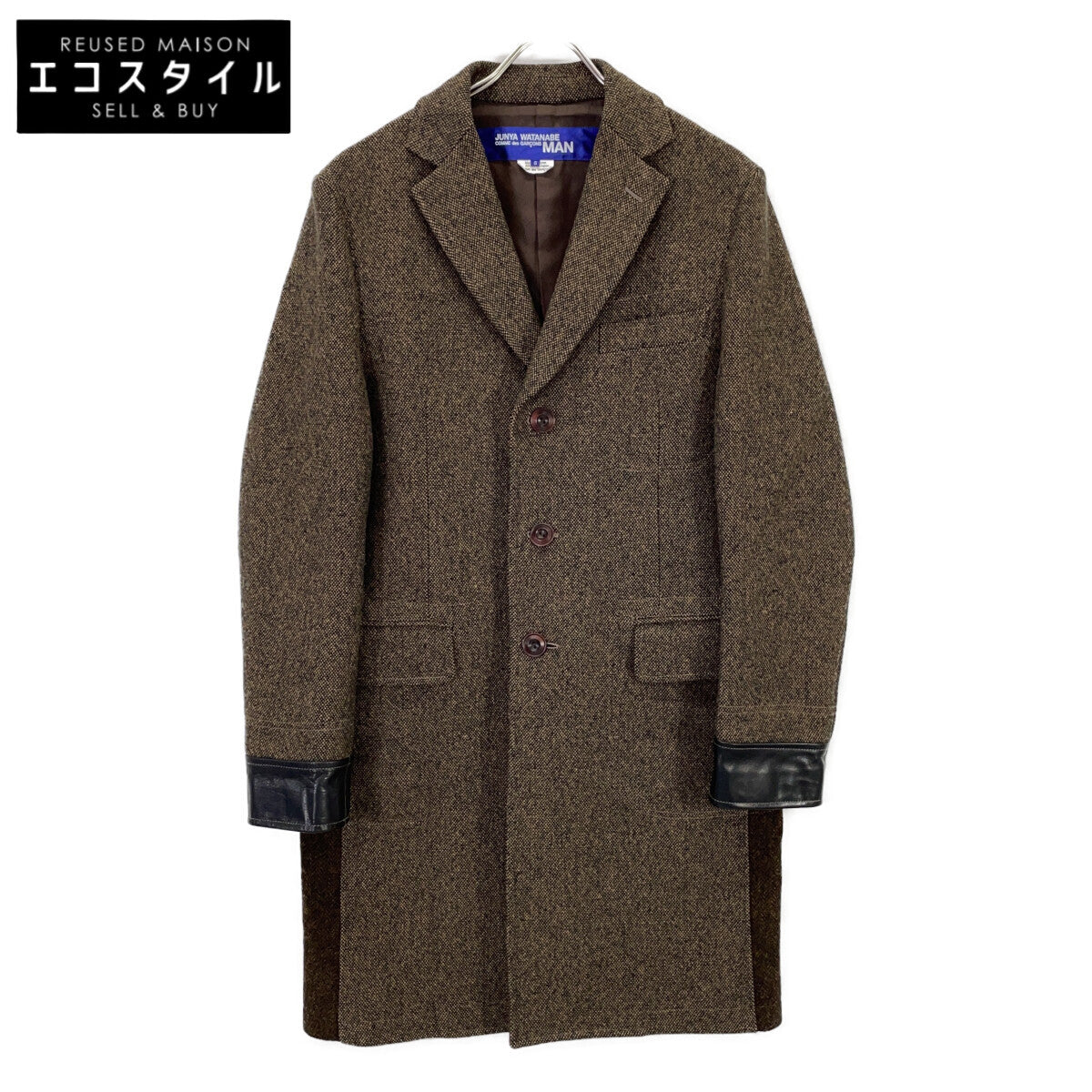 JUNYA WATANABE MAN ジュンヤワタナベマン 19AW WD-C002 ブラウン ウール×レザー ツイード 3Bコート コート