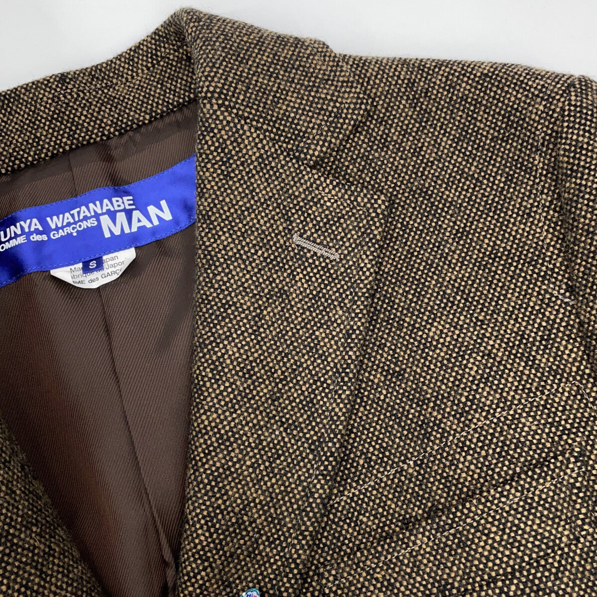 JUNYA WATANABE MAN ジュンヤワタナベマン 19AW WD-C002 ブラウン ウール×レザー ツイード 3Bコート S JUNYA WATANABE MAN ジュンヤワタナベマン 19AW WD-C002 ブラウン