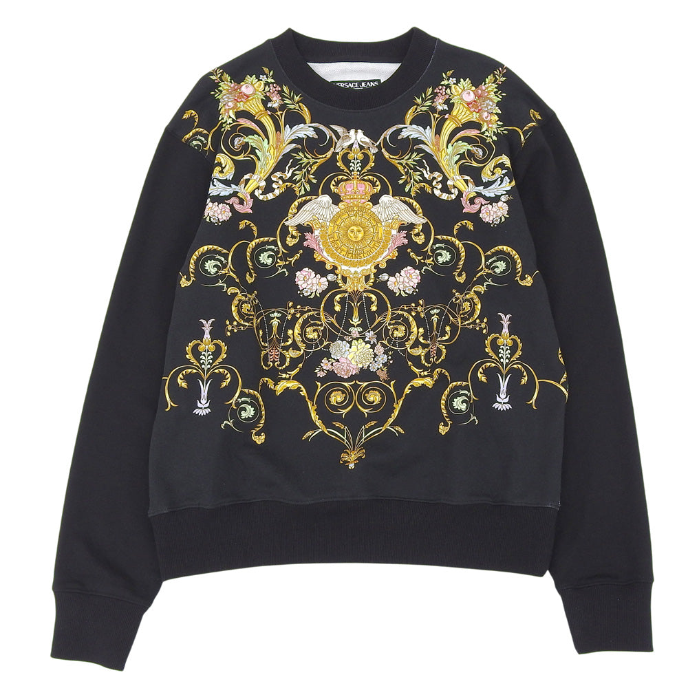 VERSACE JEANS ヴェルサーチジーンズ バロッコプリント スウェット コットン トップス レディース ブラック L トップス L