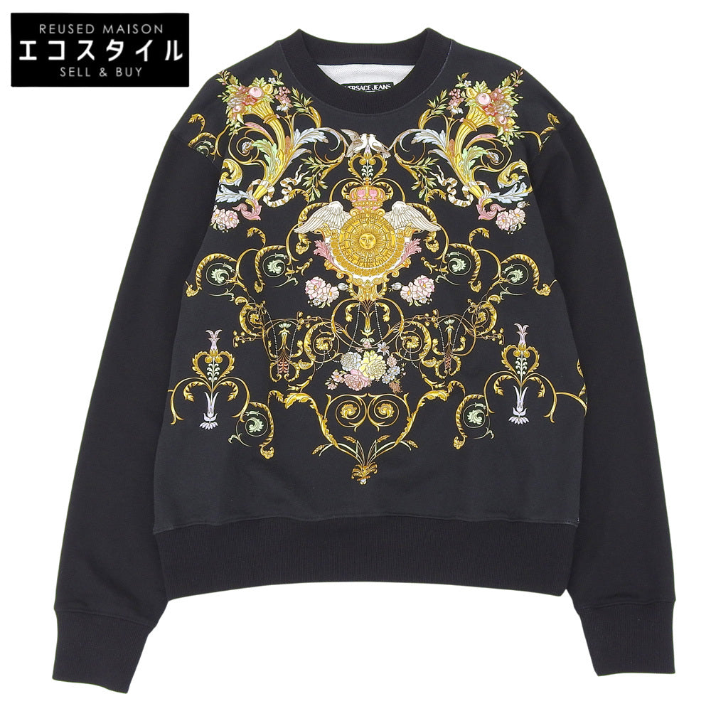VERSACE JEANS ヴェルサーチジーンズ バロッコプリント スウェット コットン トップス レディース ブラック L トップス L