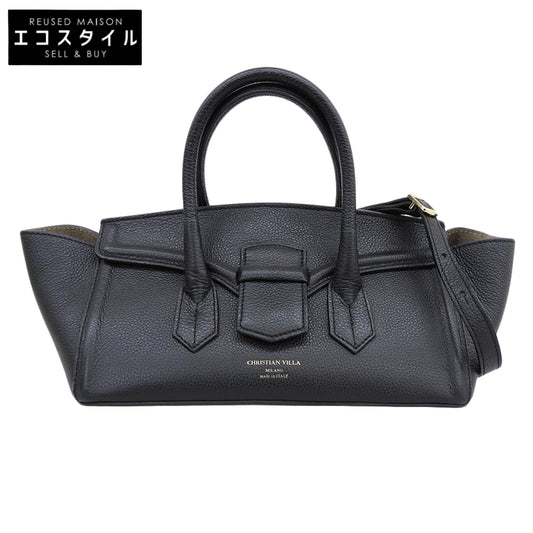 CHRISTIAN VILLA Christian Villa Excellent condition Leather 2-Way Wide Handbag Shoulder Bag Women's Black Handbag