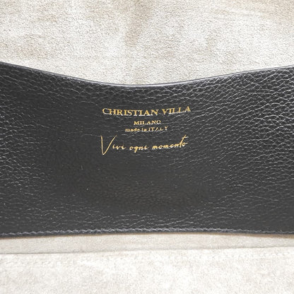CHRISTIAN VILLA クリスチャンヴィラ 美品 レザー 2WAY ワイドハンドバッグ ショルダーバッグ レディース ブラック ハンドバッグ