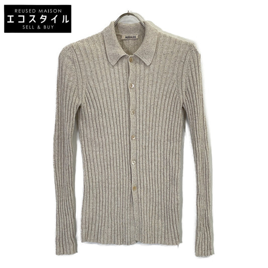 AURALEE オーラリー アイボリー SILK COTTON MELANGE RIB KNIT SHIRT CARDIGAN トップス
