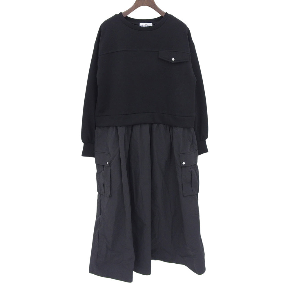 Excellent condition Black Mixed Material Docking Dress Women's One-Piece ― Women's