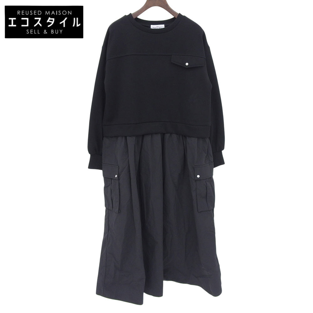 Excellent condition Black Mixed Material Docking Dress Women's One-Piece ― Women's
