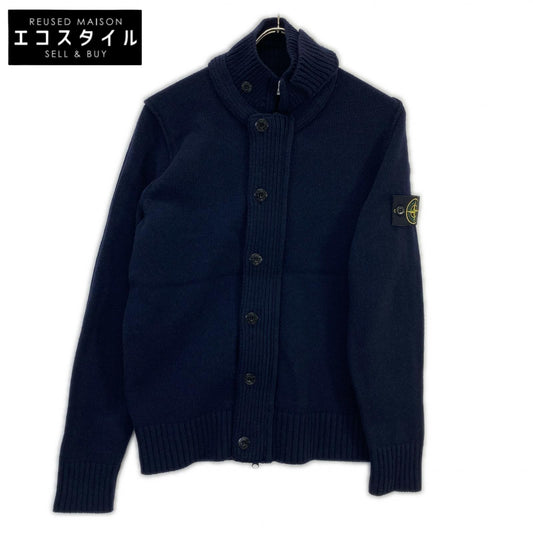 STONE ISLAND Navy Wool Stand-Collar Cardigan