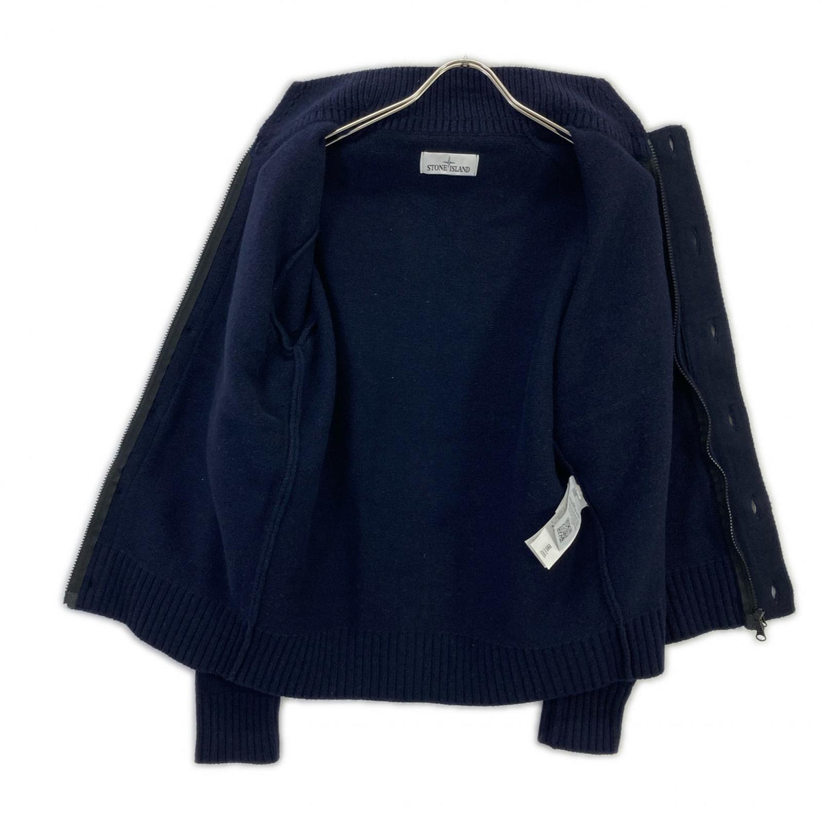 STONE ISLAND Navy Wool Stand-Collar Cardigan
