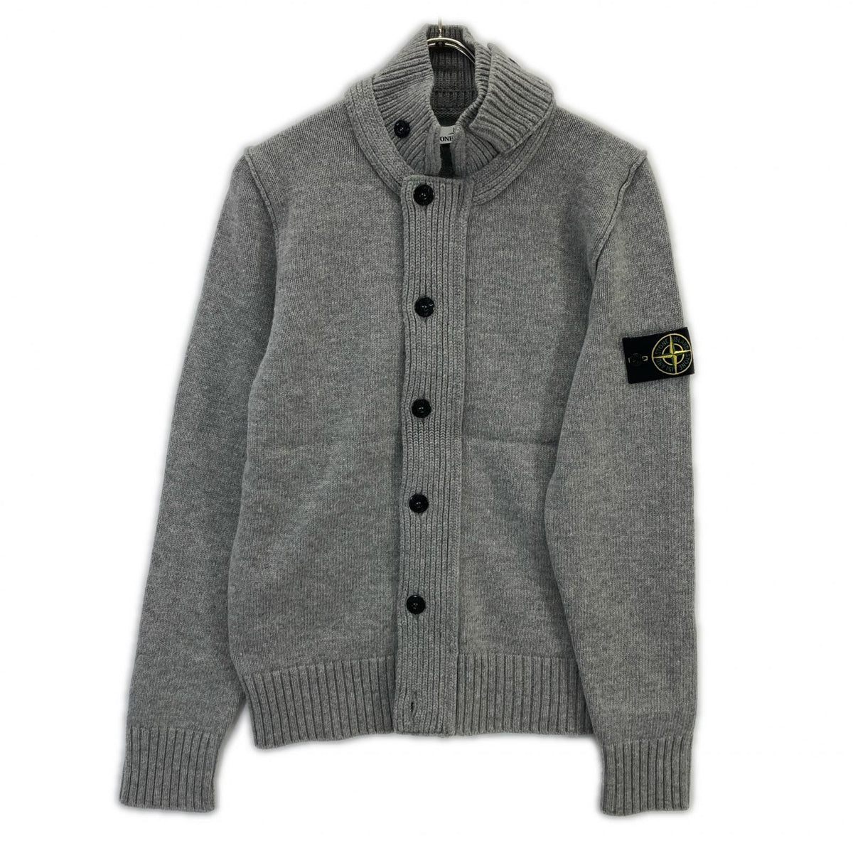 STONE ISLAND Gray Wool Stand-Collar Cardigan