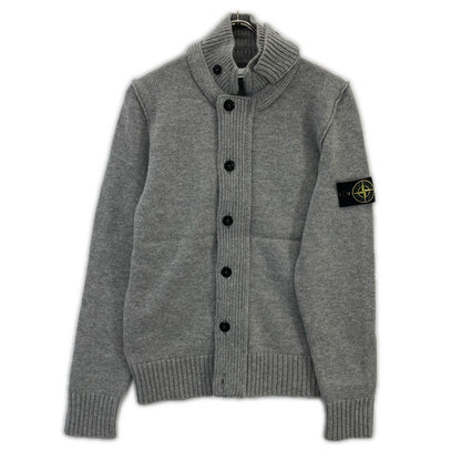 STONE ISLAND Gray Wool Stand-Collar Cardigan