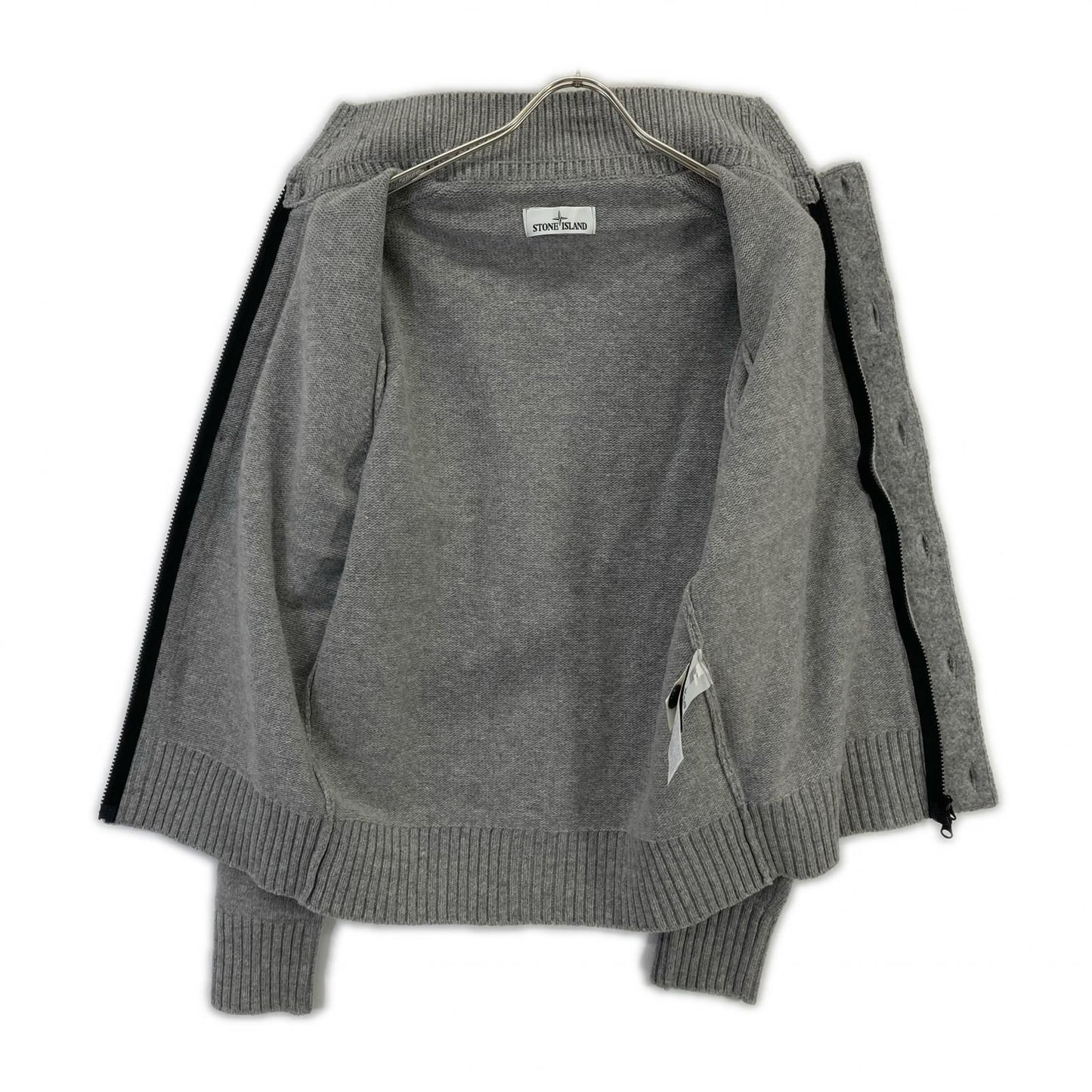 STONE ISLAND Gray Wool Stand Collar Cardigan Top M