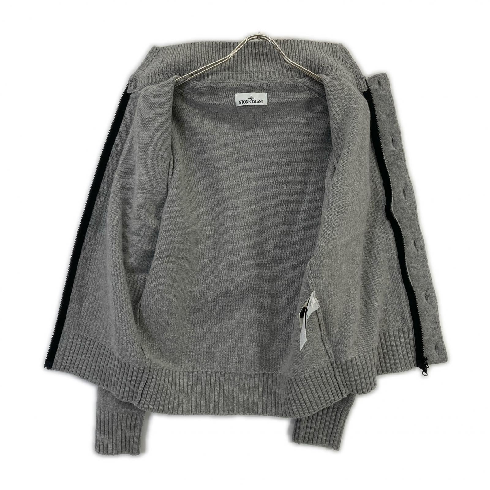 STONE ISLAND Gray Wool Stand Collar Cardigan Top M