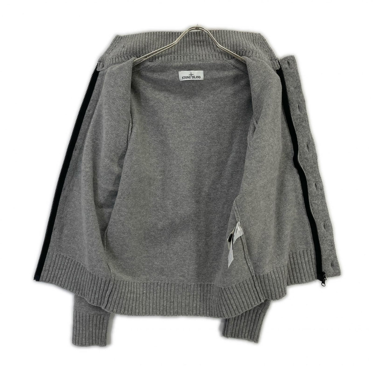 STONE ISLAND Gray Wool Stand-Collar Cardigan