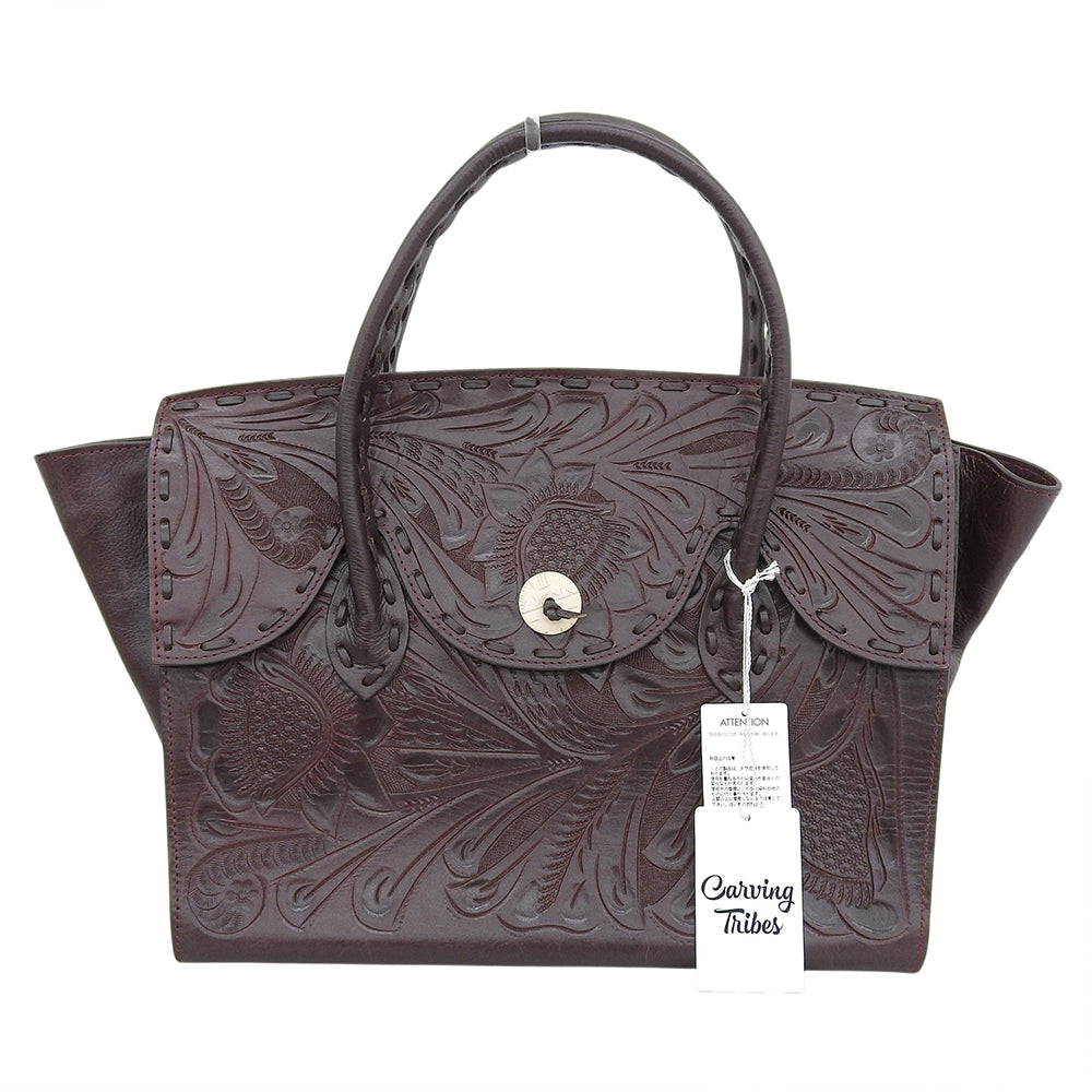 CARVING TRIBES カービングトライブス 未使用 Maestra L レザー ハンドバッグ レディース バーガンディー ハンドバッグ