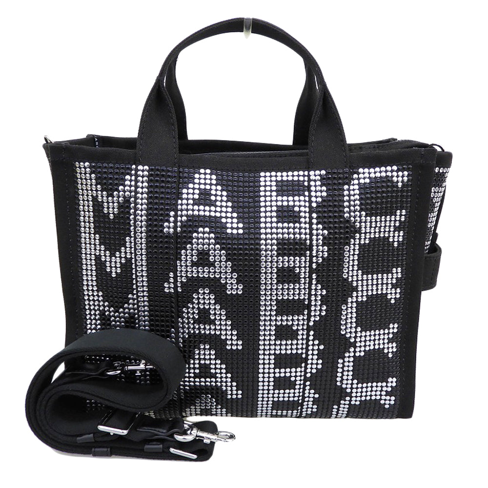 MARC JACOBS マーク ジェイコブス モノグラム STUDDED ミディアム トートバッグ 2WAY ハンド ショルダー レディース ブラック×シルバー ハンドバッグ