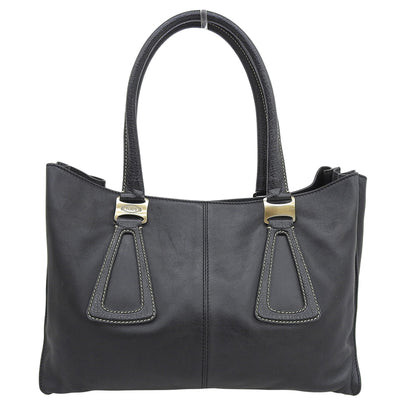 TOD'S トッズ レザー ロゴ刻印 Dスタイリング ハンドバッグ レディース ブラック ハンドバッグ