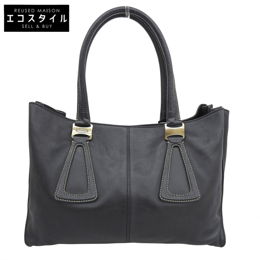 TOD'S トッズ レザー ロゴ刻印 Dスタイリング ハンドバッグ レディース ブラック ハンドバッグ