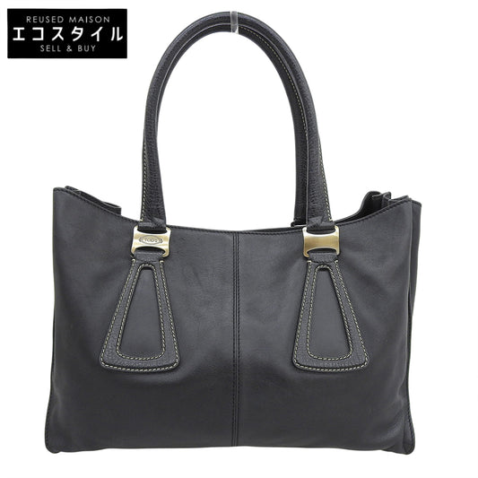 TOD'S トッズ レザー ロゴ刻印 Dスタイリング ハンドバッグ レディース ブラック ハンドバッグ