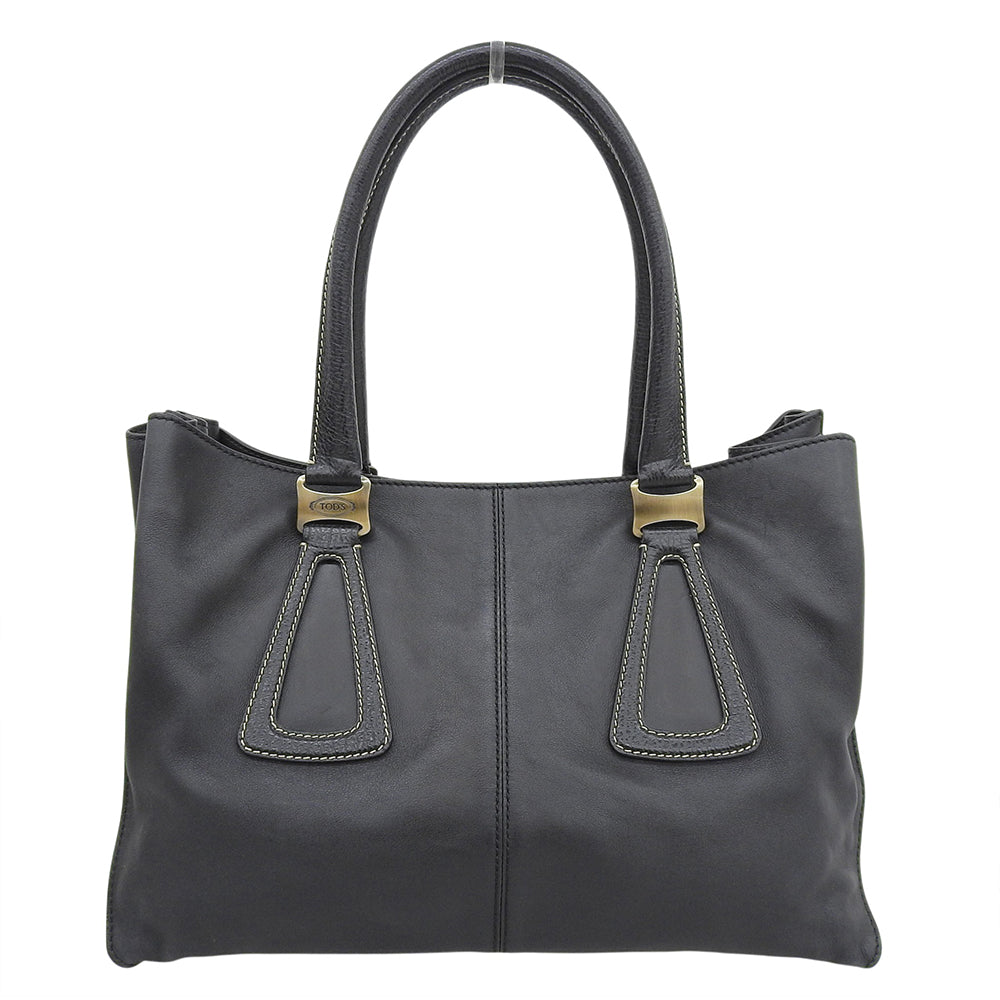 TOD'S トッズ レザー ロゴ刻印 Dスタイリング ハンドバッグ レディース ブラック ハンドバッグ