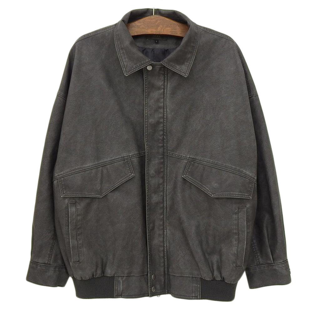 フェイクレザー ブルゾン ジャケット メンズ チャコールグレー L ジャケット L