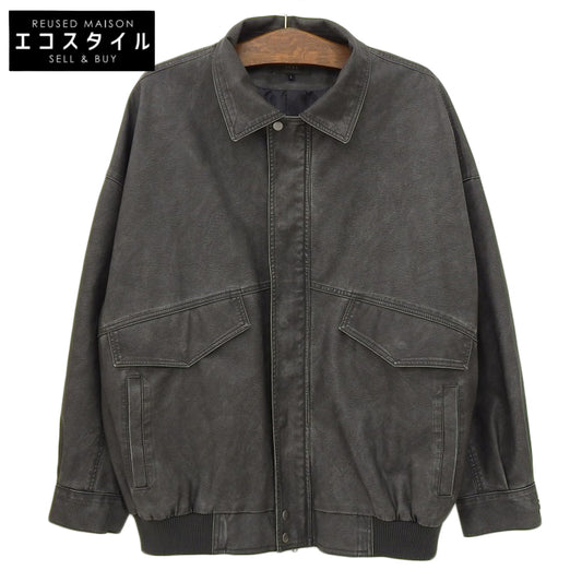 Faux Leather Blouson Jacket Men's Charcoal Gray L Jacket L Men's