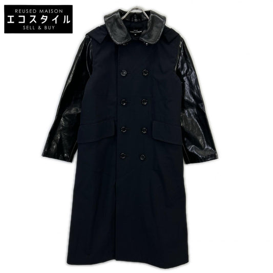 tricotCOMMEdesGARCONS トリココムデギャルソン 19年 TE-C002 ブラック レザー 切り替え コート コート