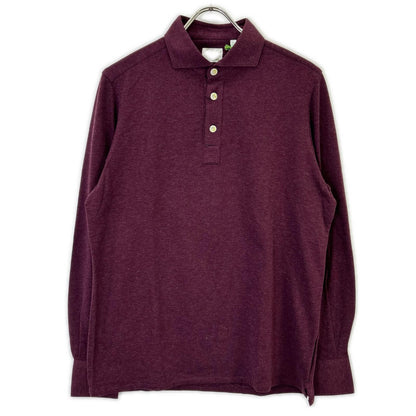 finamore Finamore 22632-1 Burgundy Cotton Cashmere Long Sleeve Polo Shirt Tops