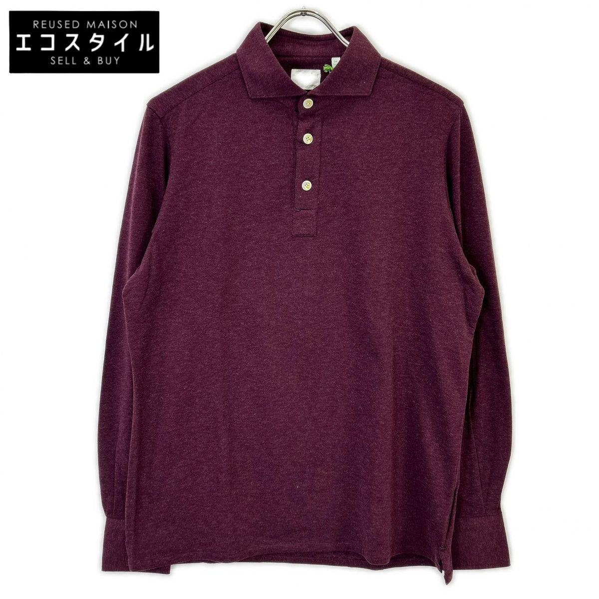 finamore Finamore 22632-1 Burgundy Cotton Cashmere Long Sleeve Polo Shirt Tops