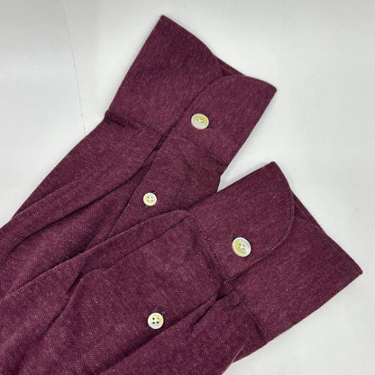 finamore Finamore 22632-1 Burgundy Cotton Cashmere Long Sleeve Polo Shirt Tops