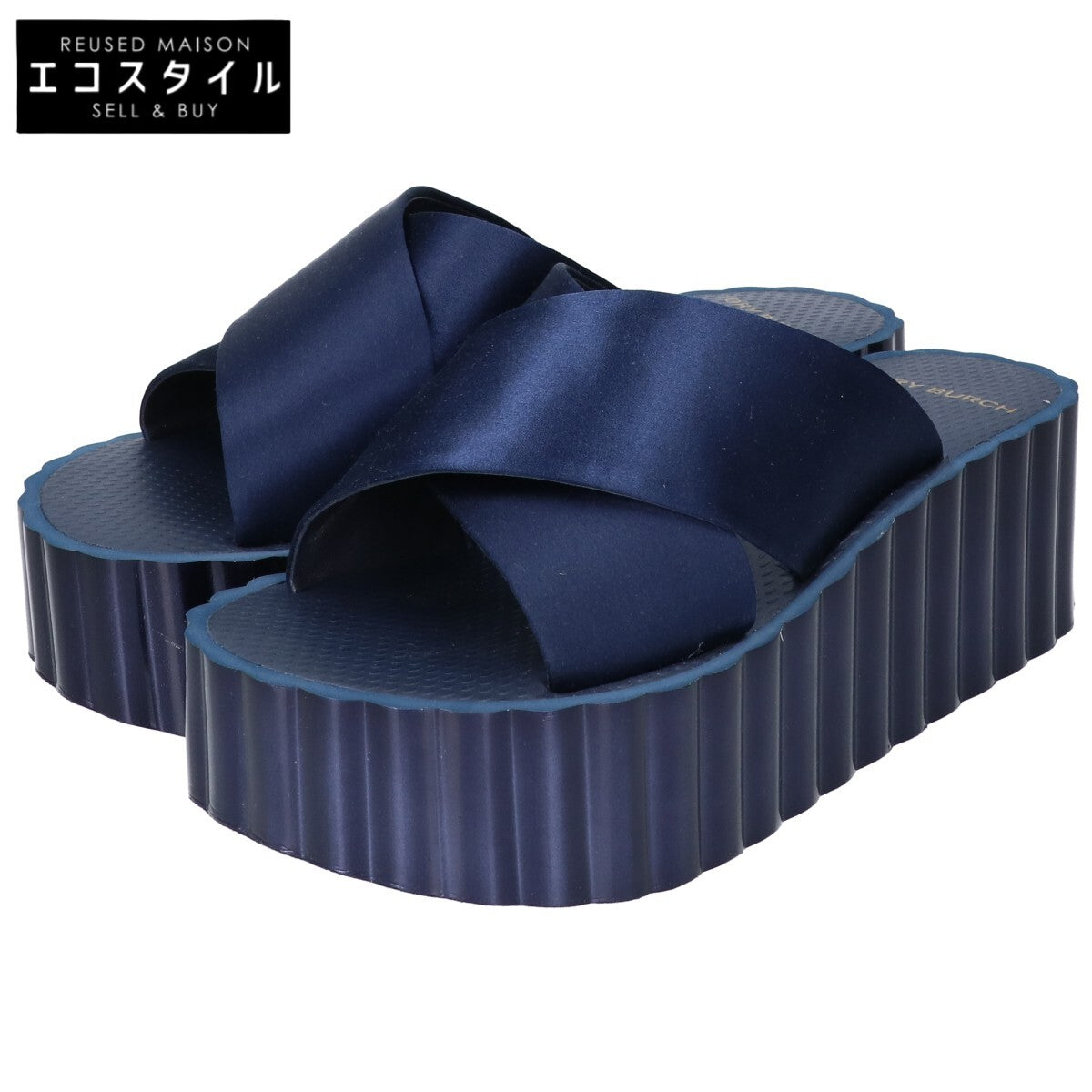 Tory Burch トリーバーチ 39754 ネイビー ラバー プラットフォーム サンダル シューズ