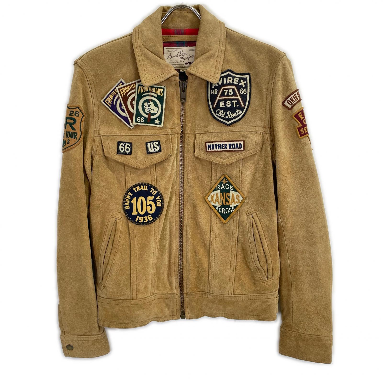 AVIREX 6121008 Camel Calf Leather Patch Jacket