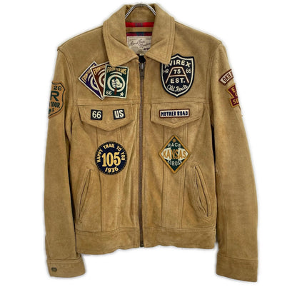 AVIREX 6121008 Camel Calf Leather Patch Jacket