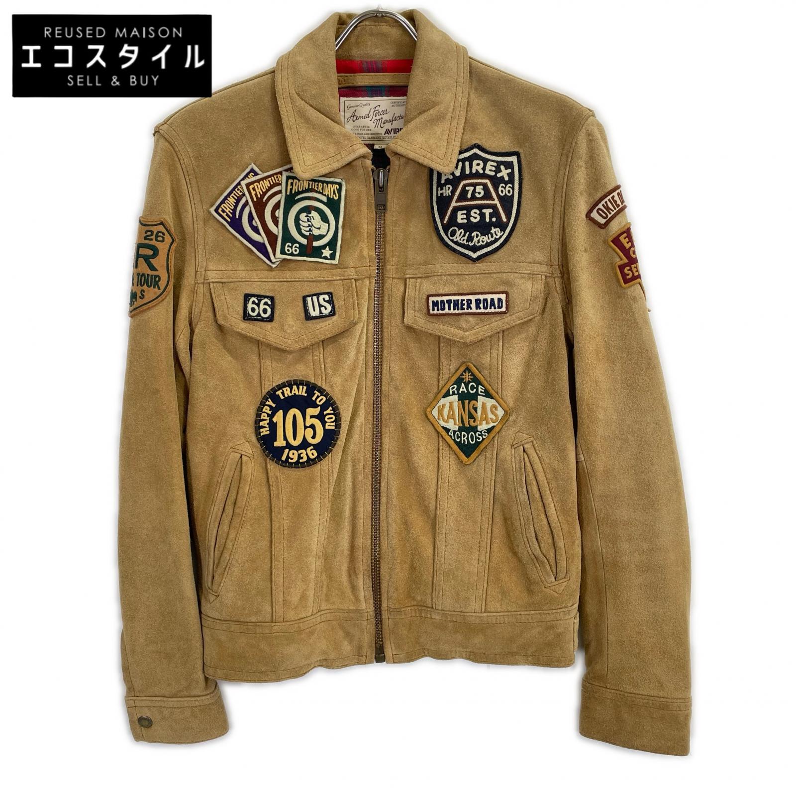 AVIREX 6121008 Camel Calf Leather Patch Jacket
