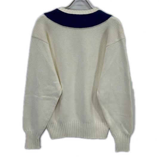 POLO RALPH LAUREN ポロ ラルフローレン ﾎﾜｲﾄ×ﾌﾞﾙｰ Vﾈｯｸ ﾃﾆｽ ﾆｯﾄ トップス 95