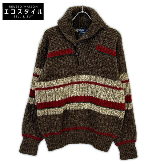 POLO RALPH LAUREN ポロ ラルフローレン 90s ブラウン ウール クルミボタン ショールカラー ニット トップス