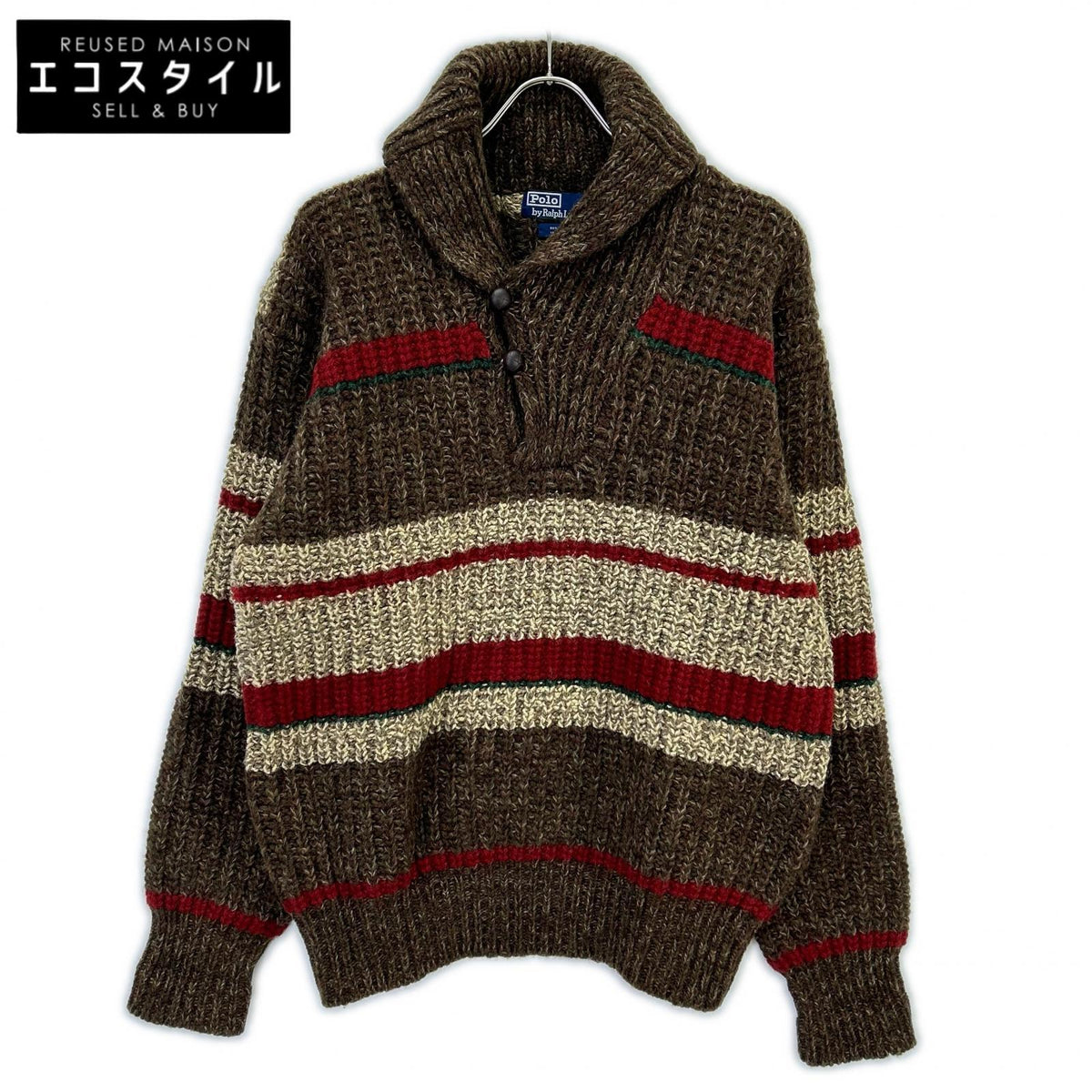 POLO RALPH LAUREN ポロ ラルフローレン 90s ブラウン ウール クルミボタン ショールカラー ニット トップス