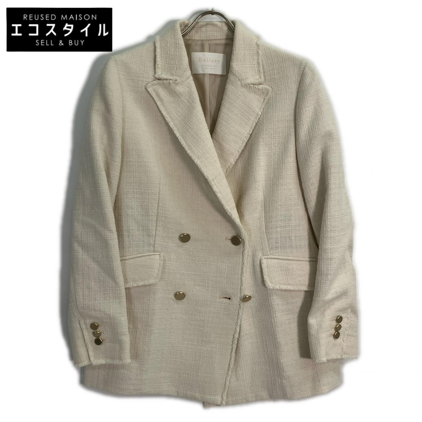 BALLSEY White Slub Yarn Tweed Double-Breasted Jacket