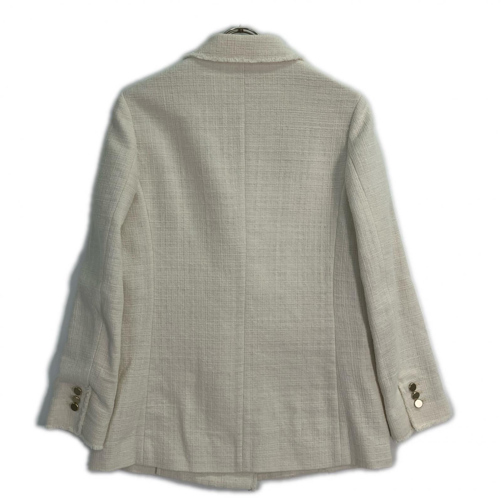 BALLSEY White Slub Yarn Tweed Double-Breasted Jacket