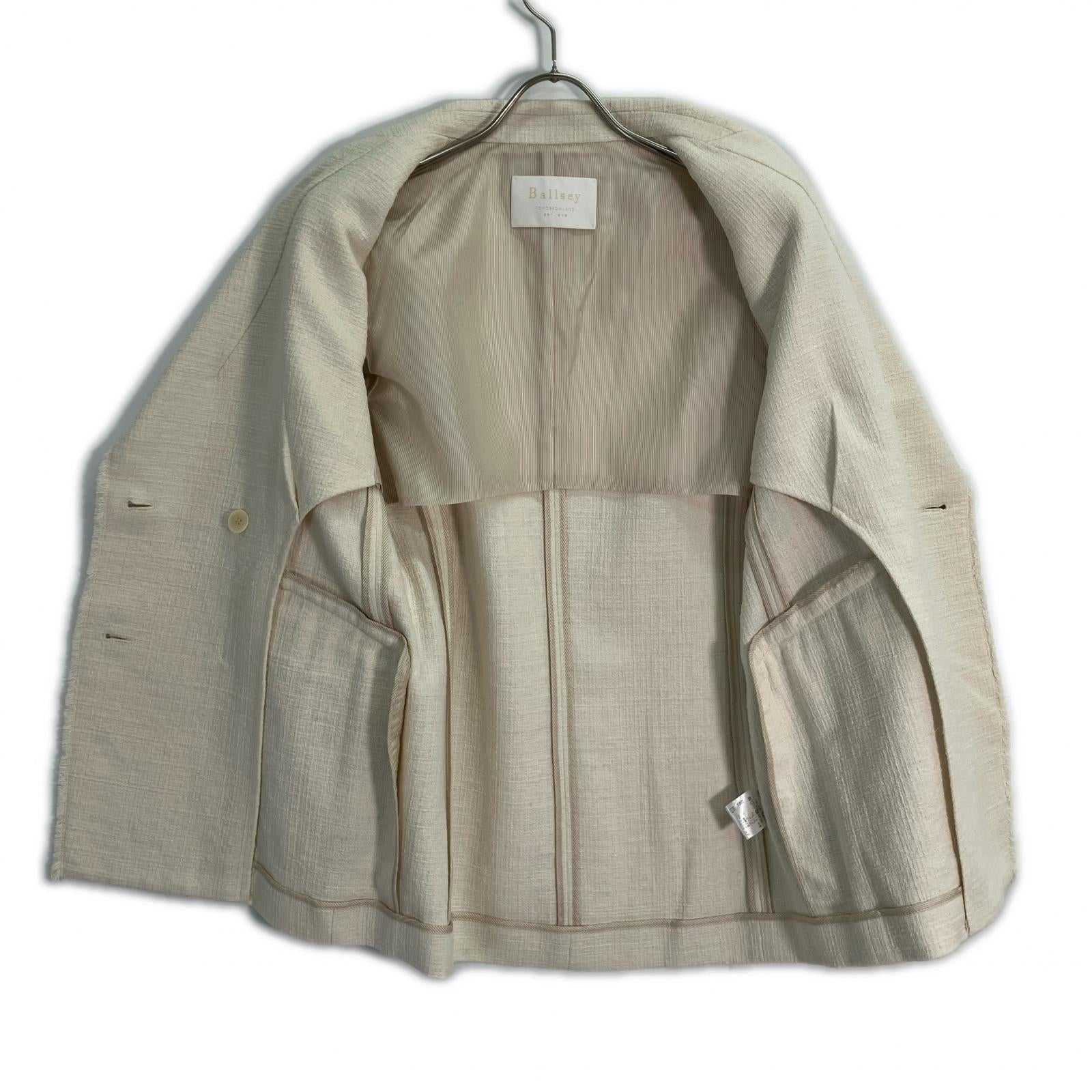 BALLSEY White Slub Yarn Tweed Double-Breasted Jacket