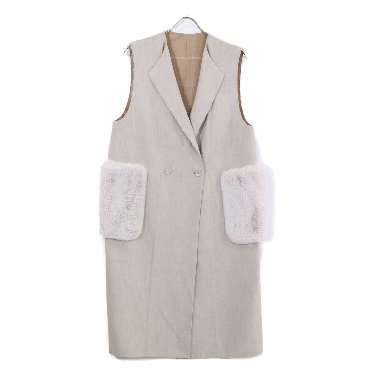 BALLSEY 【Excellent condition】11-07-24-07233 Plain Double-Faced Faux Fur Pocket Long Gilet/Vest