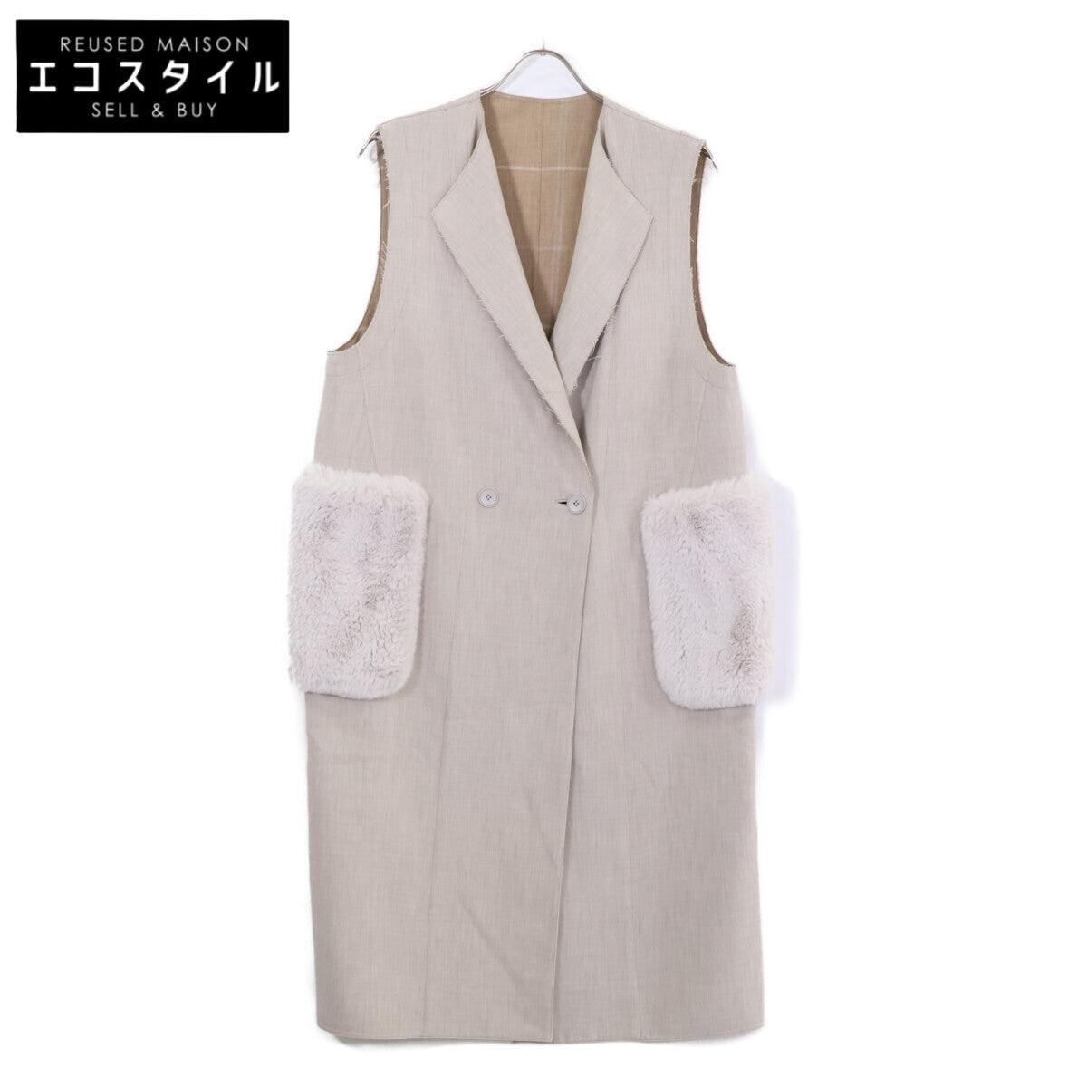 BALLSEY 【Excellent condition】11-07-24-07233 Plain Double-Faced Faux Fur Pocket Long Gilet/Vest