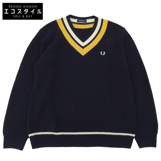 Tilden Knit V-Neck Cotton Wool Top Men's Navy x Yellow L