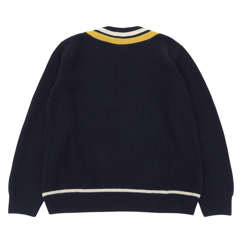 FRED PERRY フレッドペリー チルデンニット Vネック コットン ウール トップス メンズ ネイビー×イエロー L トップス