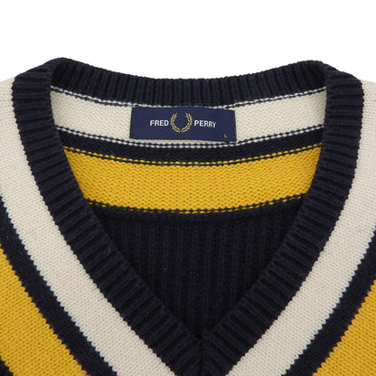 FRED PERRY フレッドペリー チルデンニット Vネック コットン ウール トップス メンズ ネイビー×イエロー L トップス
