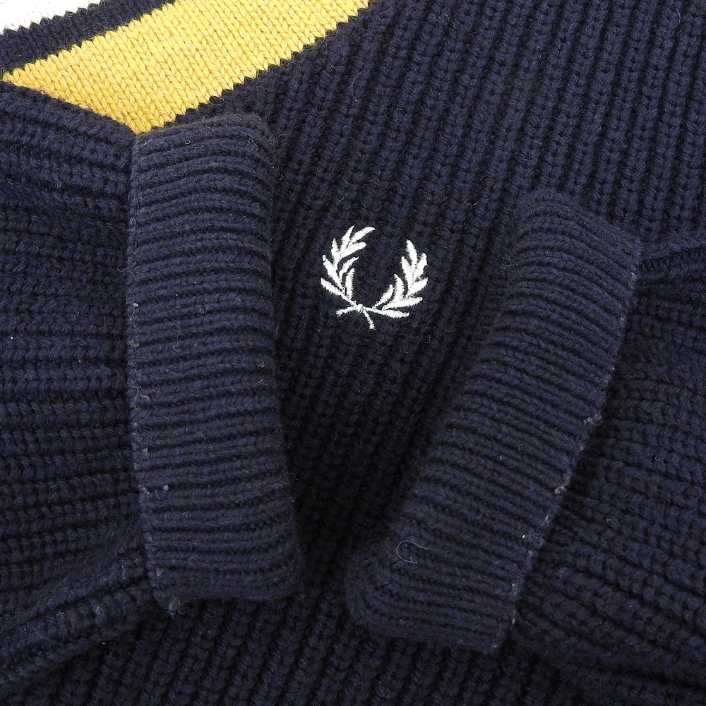 FRED PERRY フレッドペリー チルデンニット Vネック コットン ウール トップス メンズ ネイビー×イエロー L トップス